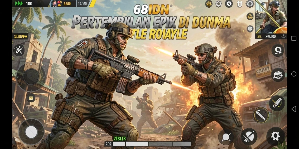 Tampilan gameplay Battle Royale yang seru dan mendebarkan.