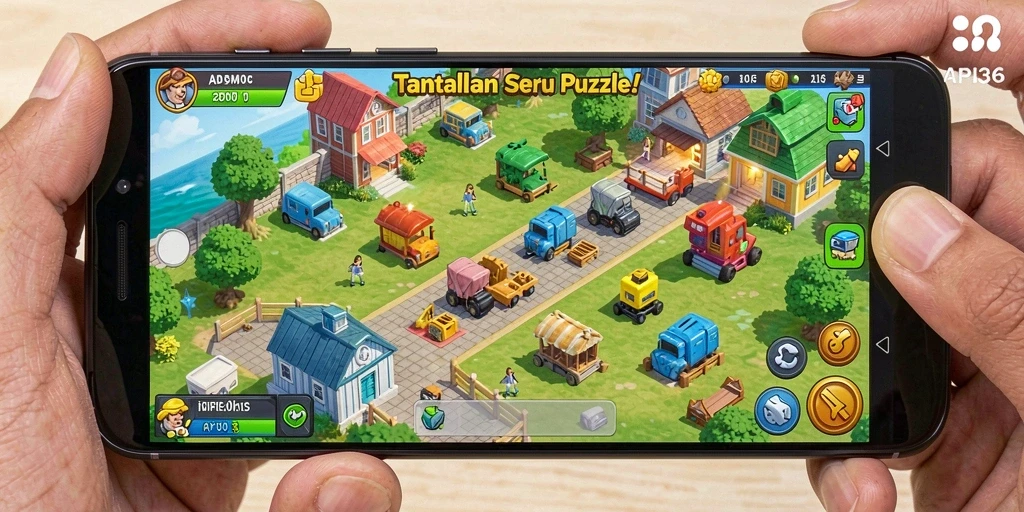 Screenshot utama API36 menampilkan gameplay Puzzle yang mengasyikkan.