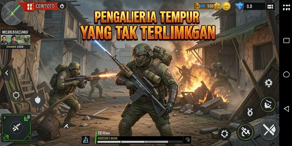 Screenshot utama menampilkan aksi intens dalam permainan TPS.