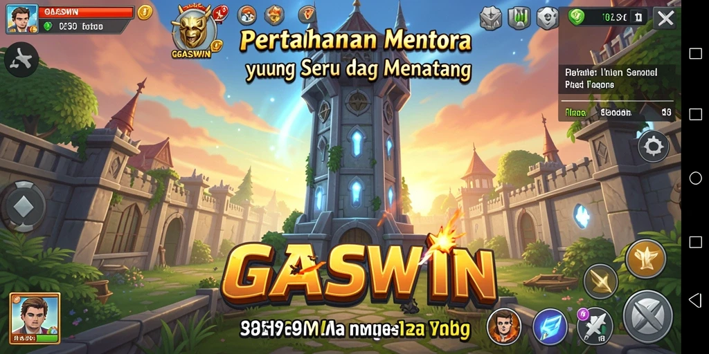 Tampilkan gameplay menara pertahanan yang seru di GASWIN.