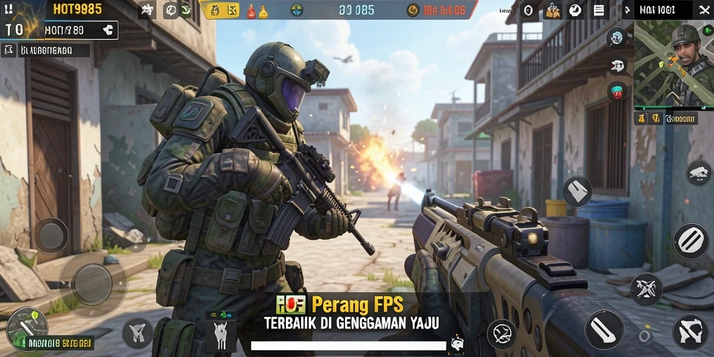 Screenshot HOT985 menampilkan pertempuran intens dalam gameplay FPS.