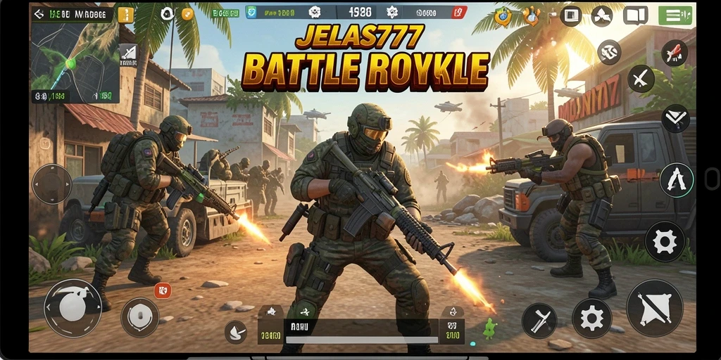Screenshot JELAS777 menunjukkan aksi seru di tengah pertempuran Battle Royale.
