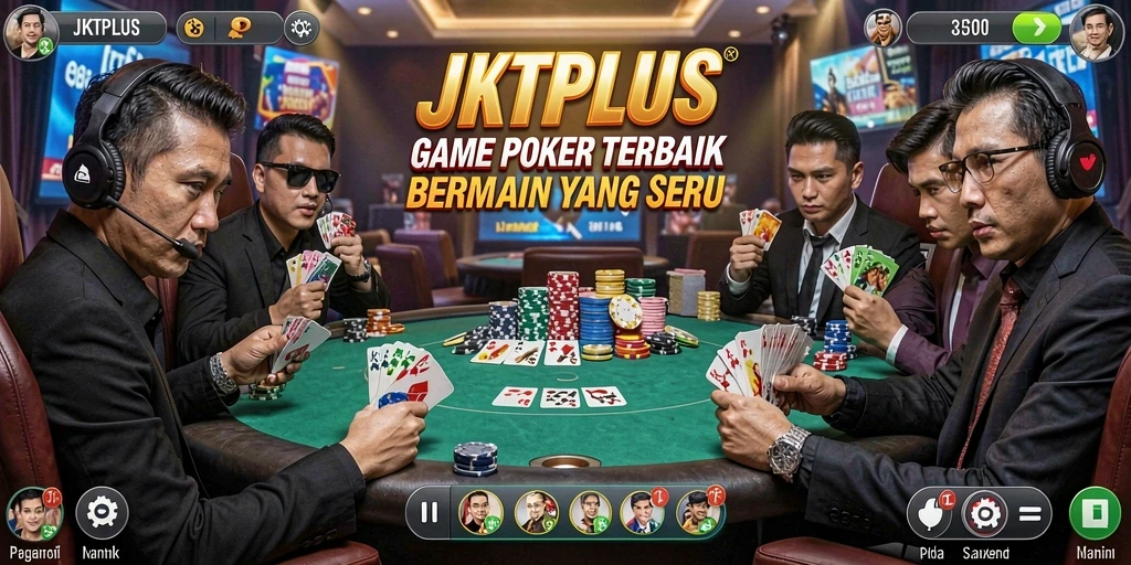 Tampilan utama JKTPLUS menampilkan gameplay Poker yang mendebarkan.