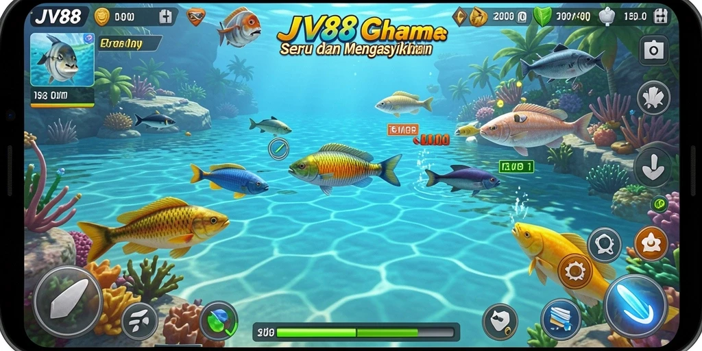 Screenshot JV88 menampilkan serunya gameplay Tembak Ikan.