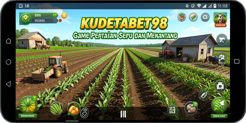 Tangkapan layar gameplay KUDETABET98 menampilkan suasana pertanian yang indah dan interaktif.