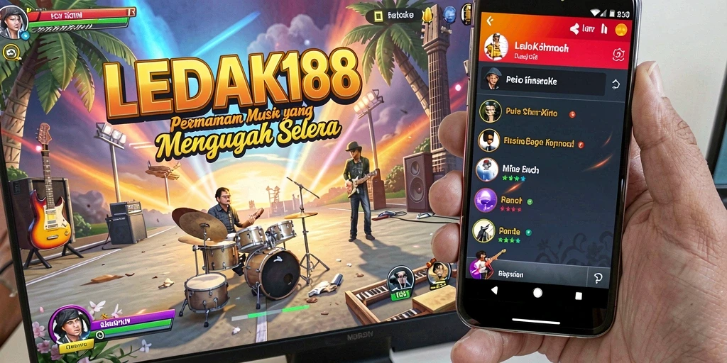 Screenshot utama LEDAK188 menampilkan gameplay musik yang mendebarkan.