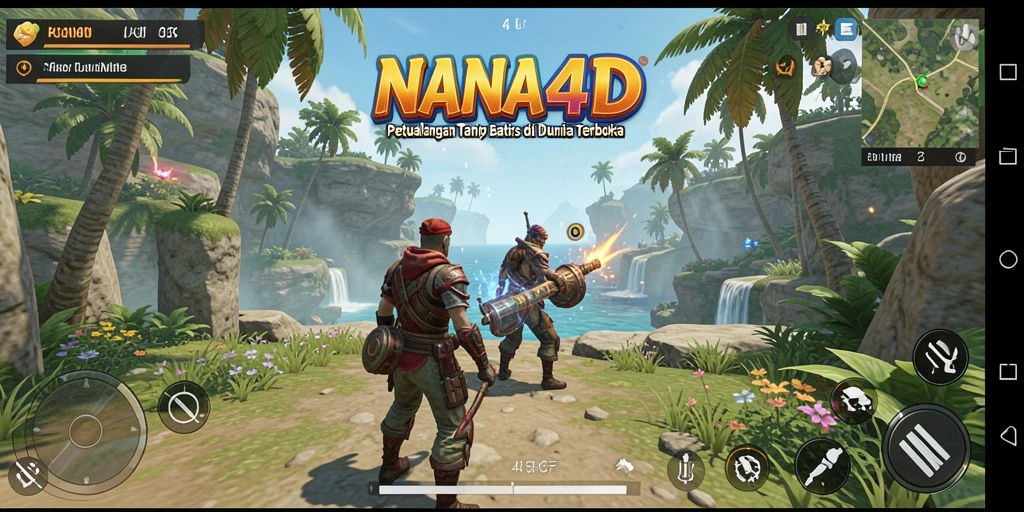 Screenshot utama NANA4D menampilkan gameplay eksplorasi dunia terbuka yang mendalam.