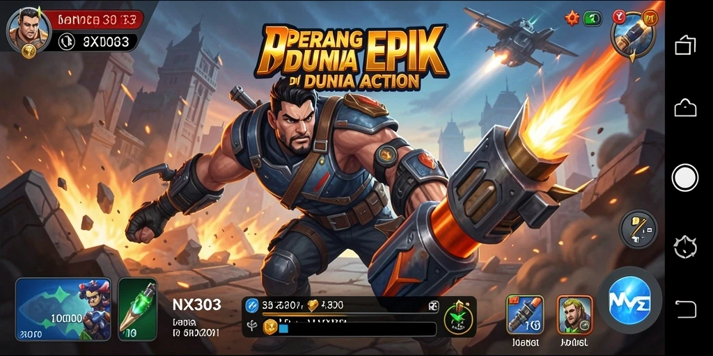 Tampilan gameplay yang mendebarkan dari NX303 dengan aksi tempur yang intens.