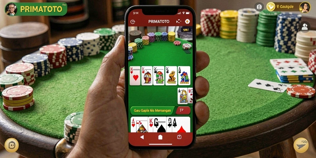 Tampilan gameplay seru dalam PRIMATOTO yang menghadirkan momen Gaple.