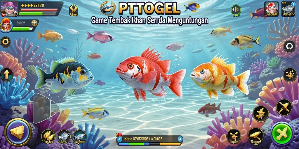 Tampilan utama PTTOGEL menampilkan aksi tembak ikan yang seru.