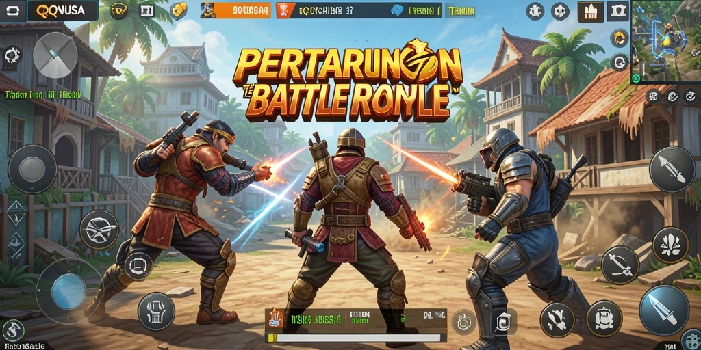 Tampilan aksi gameplay epik di QQNUSA Battle Royale.