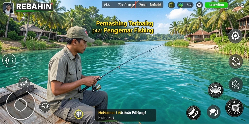 Tangkapan ikan besar dalam REBAHIN yang menampilkan gameplay memancing.