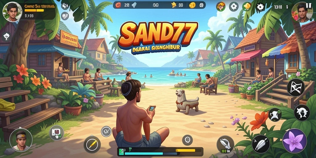 Tampilan gameplay SAND77 dengan grafis colorful dan interaksi menarik.