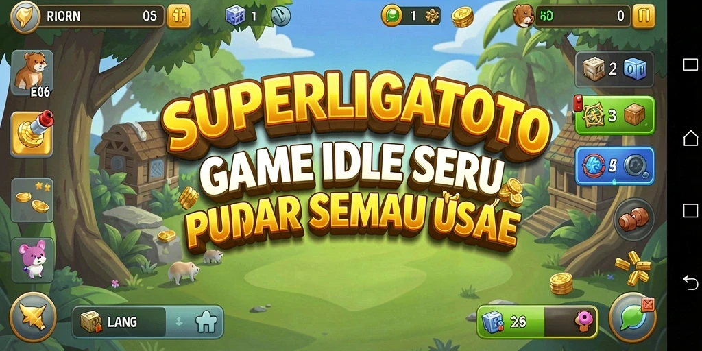 Tampilan gameplay SUPERLIGATOTO dengan karakter yang berkembang.