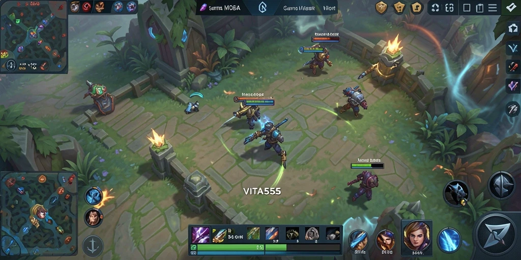 Tangkapan layar VITA555 yang menunjukkan aksi pertarungan MOBA.